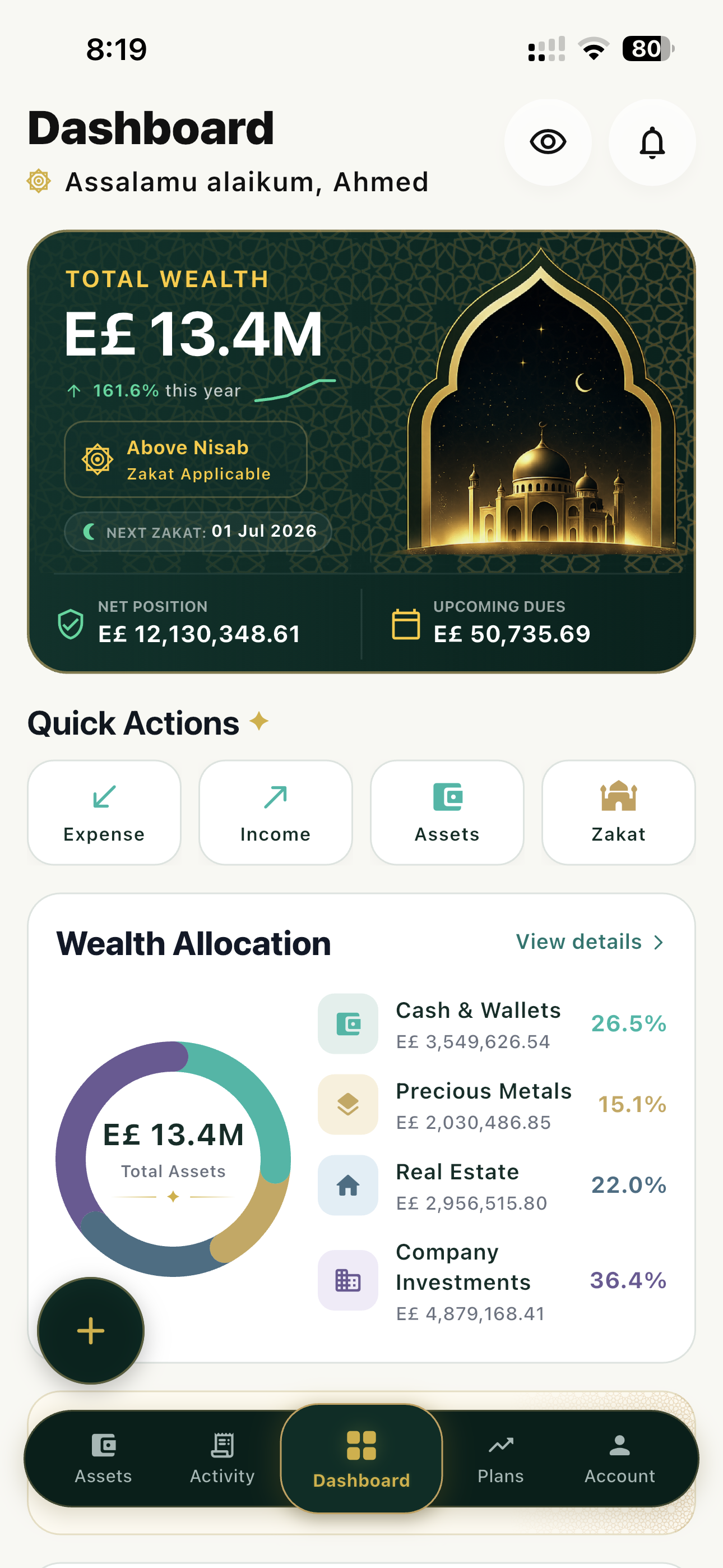 Zakah Wealth Dashboard screen